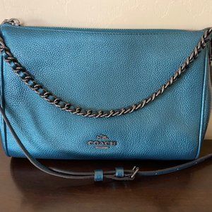 Coach F22207 Soft Pebble Leather Swinger Crossbody Bag Metallic Blue
